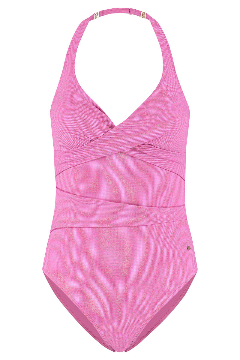 beachlife badpak overslag pink shimmer cutout halter