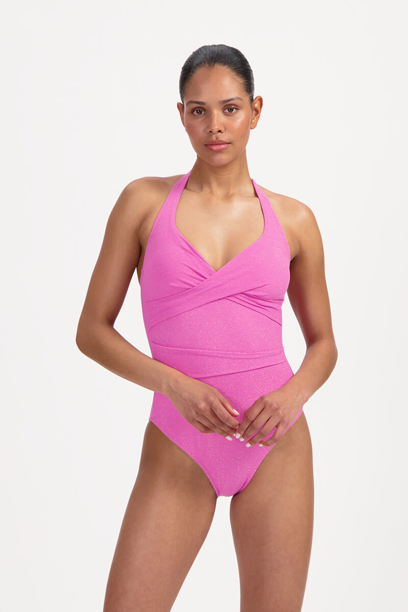 beachlife badpak overslag pink shimmer front halter