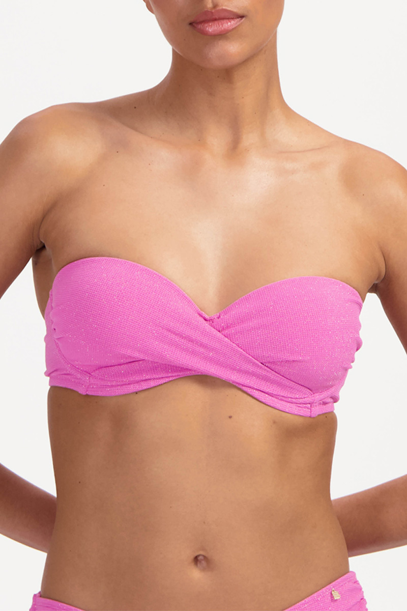 beachlife voorgevormde bandeau bikini top pink shimmer front crop