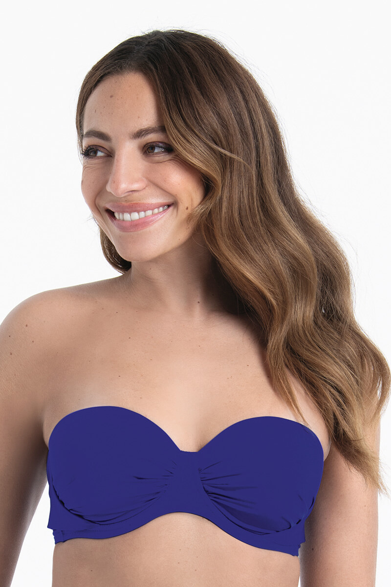 rosa faia voorgevormde bikinitop catalina shiny basics blue violet front crop strapless