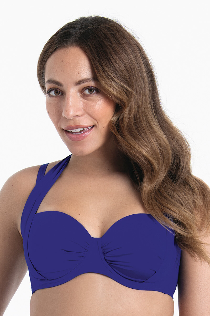 rosa faia voorgevormde bikinitop catalina shiny basics blue violet front crop straps